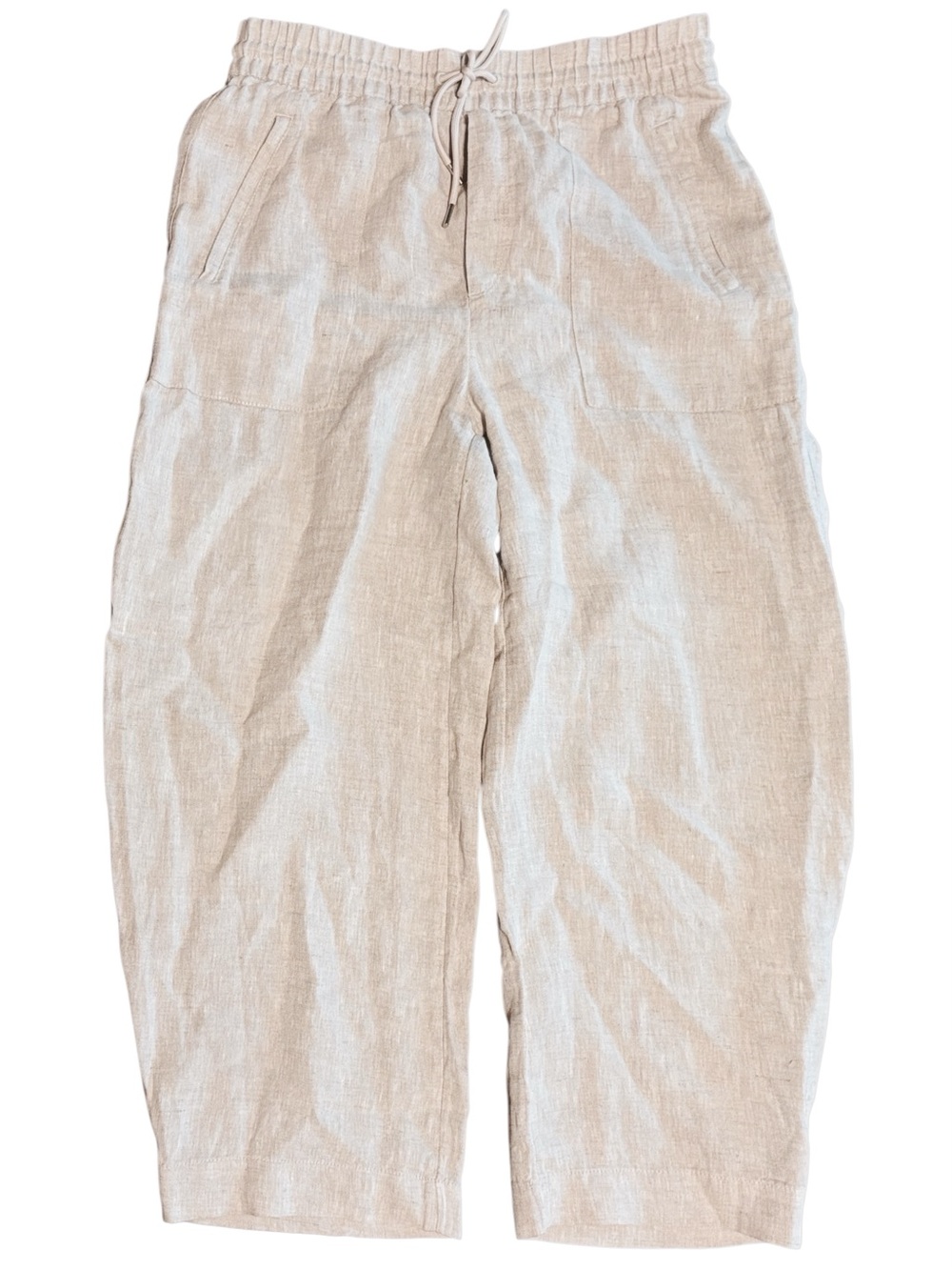Athleta Retreat Linen Easy Barrel Crop Undyed Beige Pant Size M/Tall